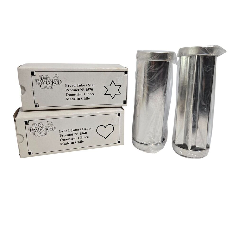 NEW 2 Pampered Chef Bread Tubes Baking 1570 Star + 1560 Heart Shaped Loaf Pan